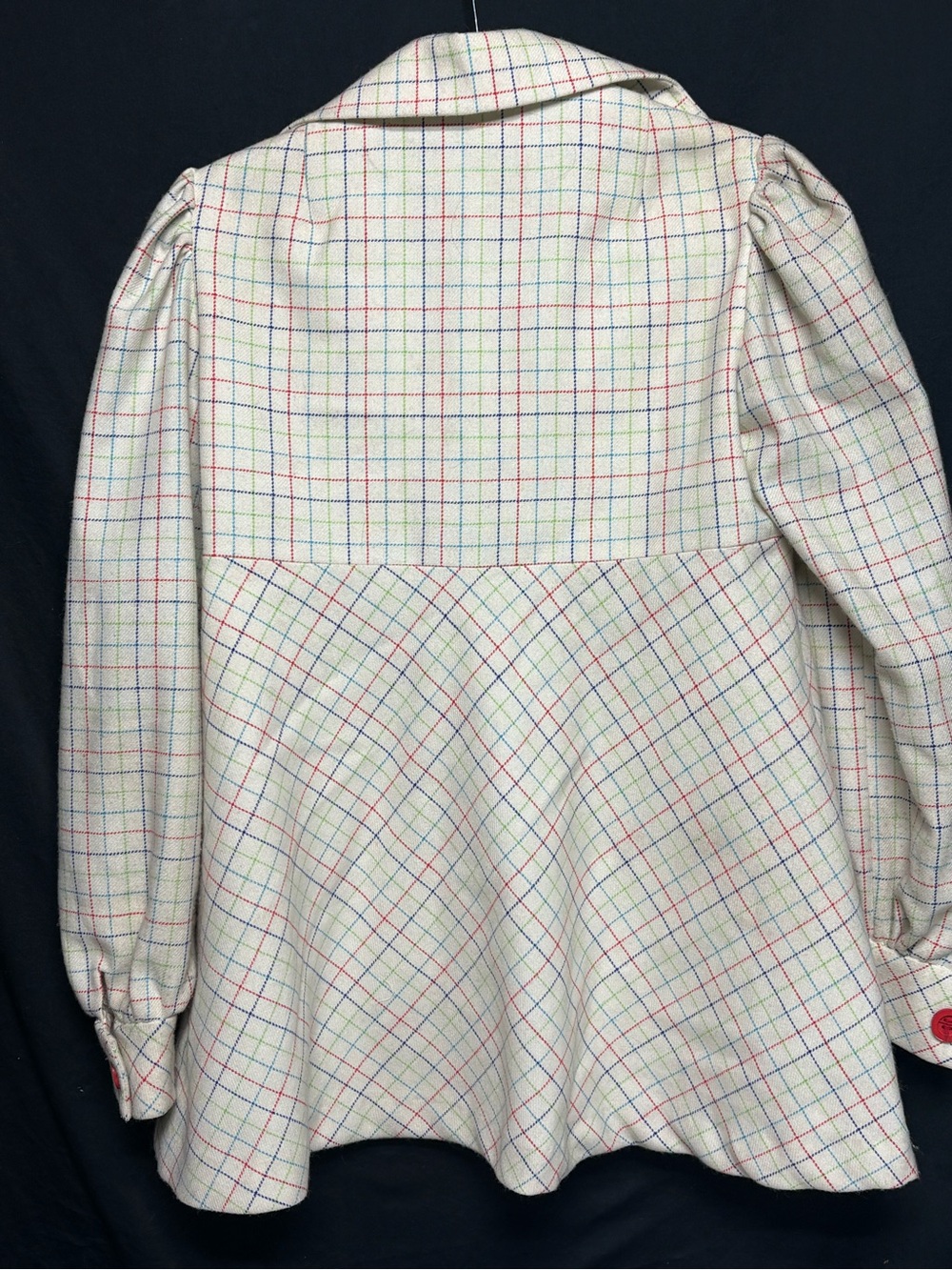 Vtg 70s W Germany plaid blazer jacket baby doll empire waist wide collar mod Sm - Picture 2 of 13